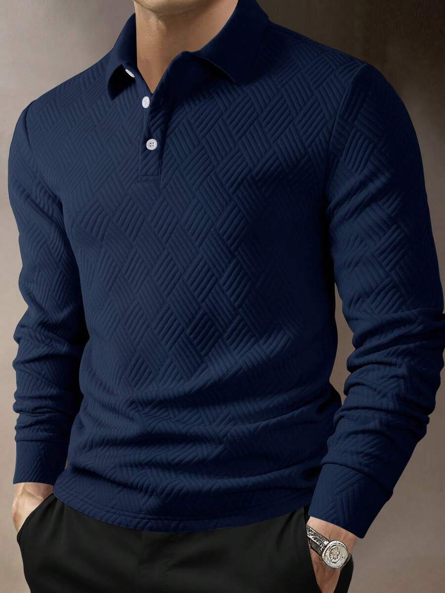 Men's Versatile Solid Color Fashion Lapel Long Sleeve Polo Shirt